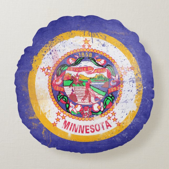 Coussins Ronds Drapeau de l'État du Minnesota en détresse (Devant)
