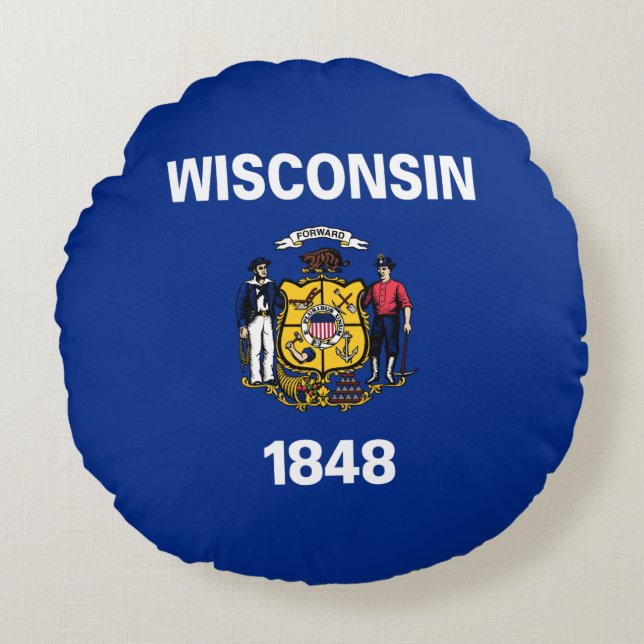 Coussins Ronds Drapeau de l'État du Wisconsin (Devant)