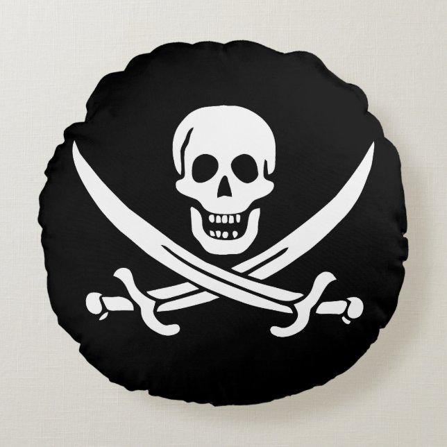 Coussins Ronds Drapeau de pirate Crâne croisé épées (Devant)