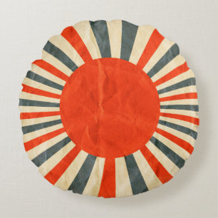 Coussins Ronds Drapeau de soleil rouge sur texture papier, style