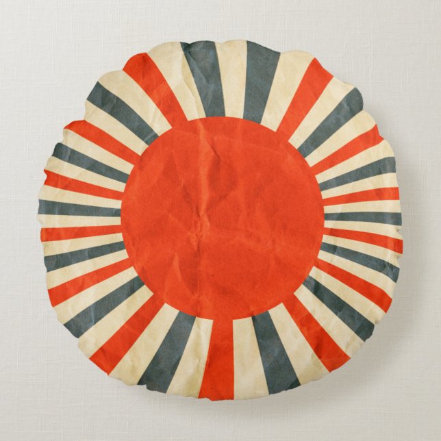Coussins Ronds Drapeau de soleil rouge sur texture papier, style  (Devant)
