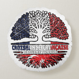 Coussins Ronds Drapeau des racines d'arbre de France Turquie