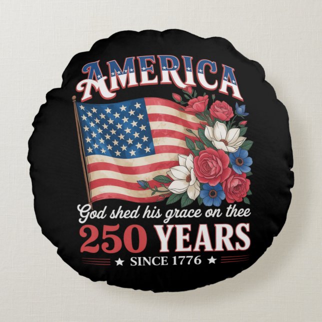 Coussins Ronds Drapeau Floral America 250 Ans (Devant)