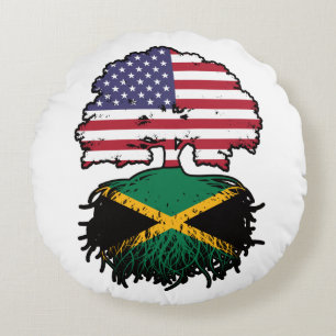 Coussins Ronds Drapeau Jamaïcain Américain USA Tree Roots