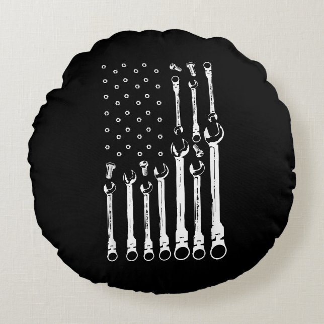 Coussins Ronds Drapeau mécanique Drapeau patriotique américain Mé (Devant)