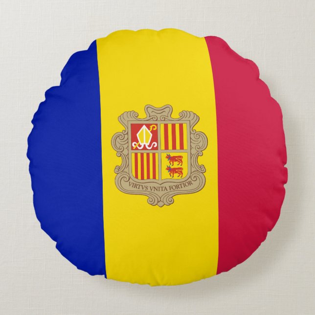 Coussins Ronds Drapeau patriotique d'Andorre (Devant)