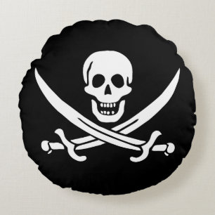 Coussins Ronds Drapeau pirate crâne épées croisées