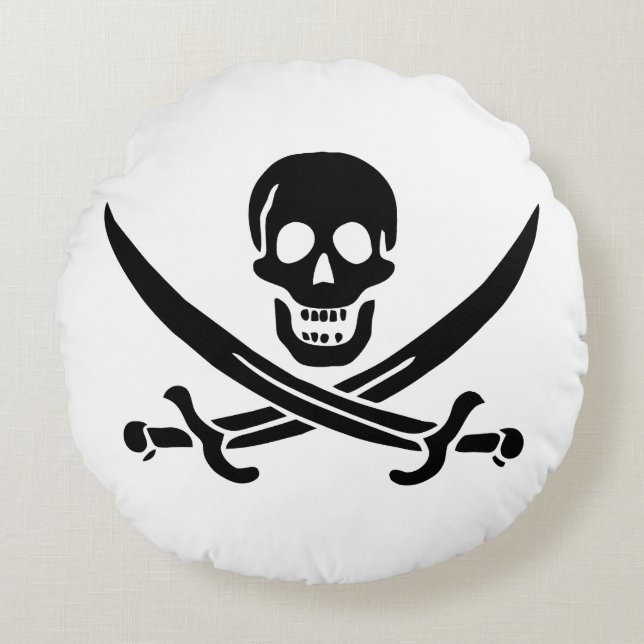 Coussins Ronds Drapeau pirate crâne épées croisées (Devant)