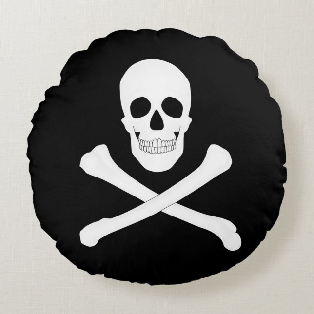 Coussins Ronds Drapeau Pirate (Jolly roger) (Devant)