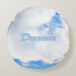 Coussins Ronds Dreamer Puffy nuages blancs et ciel bleu