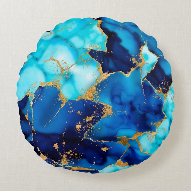 Coussins Ronds Dreamy Blue inks and Gold (Devant)