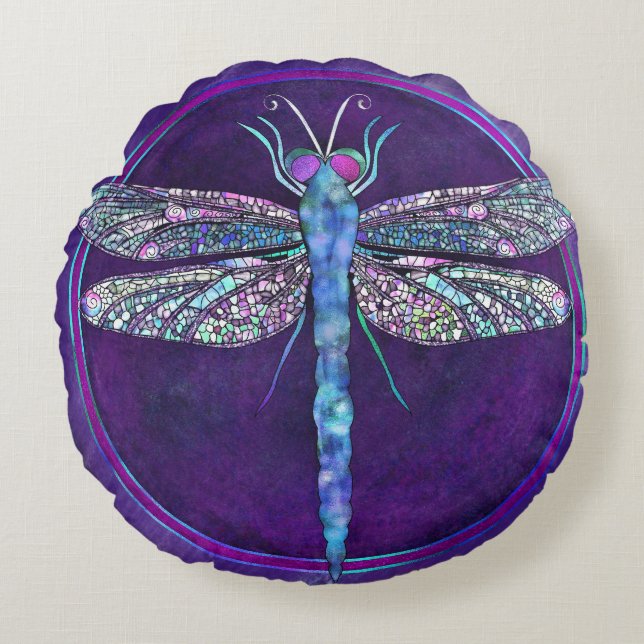 Coussins Ronds Dreamy Jewel-toned Dragonfly Round Pillow (Devant)