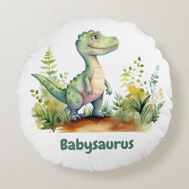 Coussins Ronds Drôle Aquarelle Bébé Dinosaures Personnalisé (Devant)