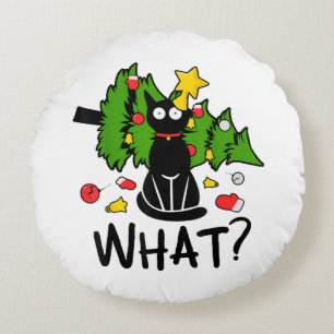 Coussins Ronds Drôle Chat Noir Arbre de Noël Joyeux Santa Humour 