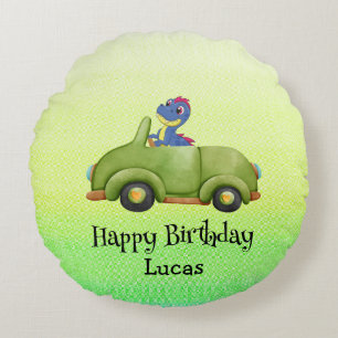 Coussins Ronds Drôle dinosaure antique voiture d'anniversaire Éco