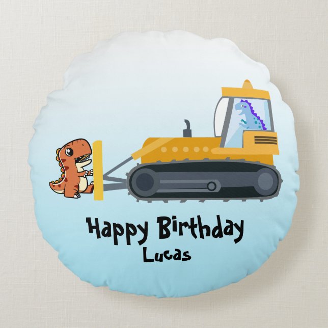 Coussins Ronds Drôle dinosaure tracteur garçon Retour à l'école A (Devant)