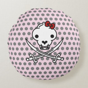 Coussins Ronds Drôle Noir Blanc Jolly Kitty Pirate Os crâne