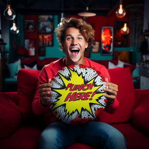 Coussins Ronds Drôle Pop Art "Punch Here"