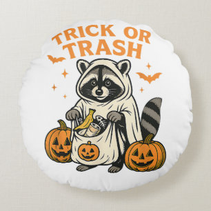 Coussins Ronds Drôle Raccoon Trick ou Trash Halloween
