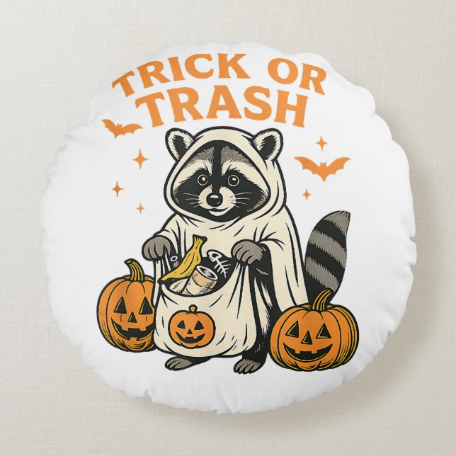 Coussins Ronds Drôle Raccoon Trick ou Trash Halloween (Devant)