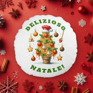 Coussins Ronds Drôle Spaghetti Arbre de Noël Delizioso Natale!