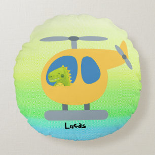 Coussins Ronds drôles dinosaure vol hélicoptère jaune