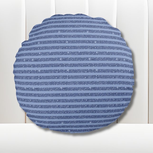 Coussins Ronds Dusky Indigo Glitter Style Horizontal Stripes (Créateur téléchargé)