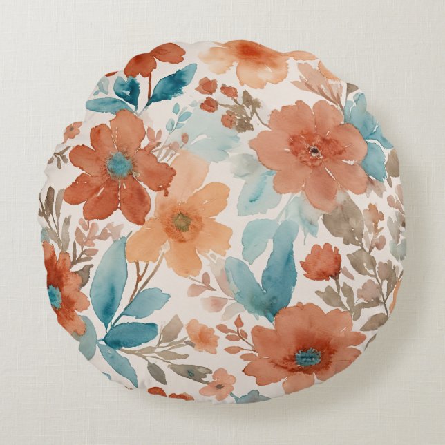 Coussins Ronds Eau douce, beige, turquoise et rouille (Devant)