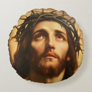 Coussins Ronds Ecce Homo   Jésus-Christ avec la Couronne d'Épines