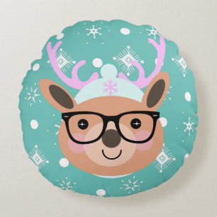 Coussins Ronds Écharpe Chapeau Lunettes de Fête de Noël de Renne