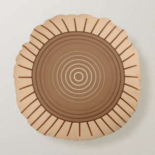 Coussins Ronds Éclat de soleil géométrique moderne - Marron et be