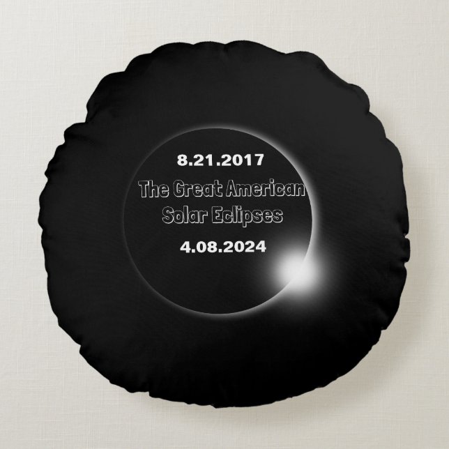Coussins Ronds Éclipse solaire double datée 2024 & 2017 (Devant)