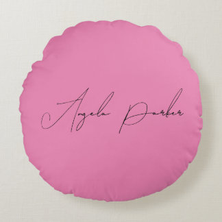 Coussins Ronds Écriture manuscrite Nom professionnel simple rose