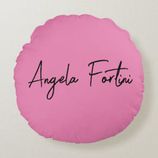 Coussins Ronds Écriture manuscrite Nom professionnel simple rose