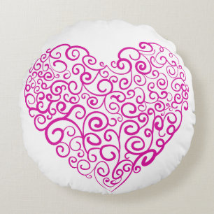 Coussins Ronds Écriture spirale coeur rose pour la Saint Valentin