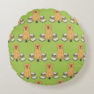 Coussins Ronds Écrivain Chiot Intelligent Décor Littéraire Vert R
