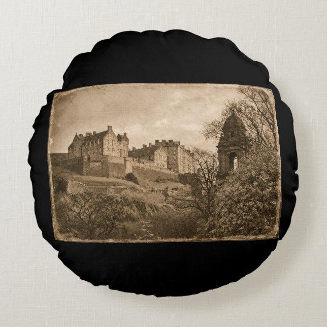 Coussins Ronds Edinburgh Castle Sepia Photograph (Devant)