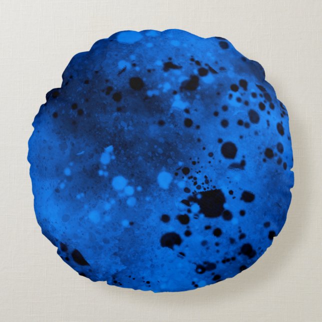 Coussins Ronds Effet Paint Splatter Bleu & Noir (Devant)