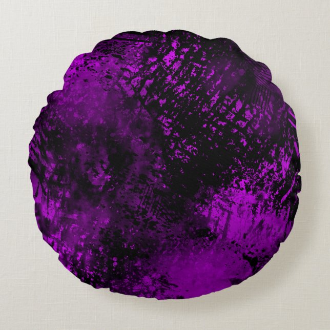 Coussins Ronds Effet Paint Splatz violet & noir (Devant)