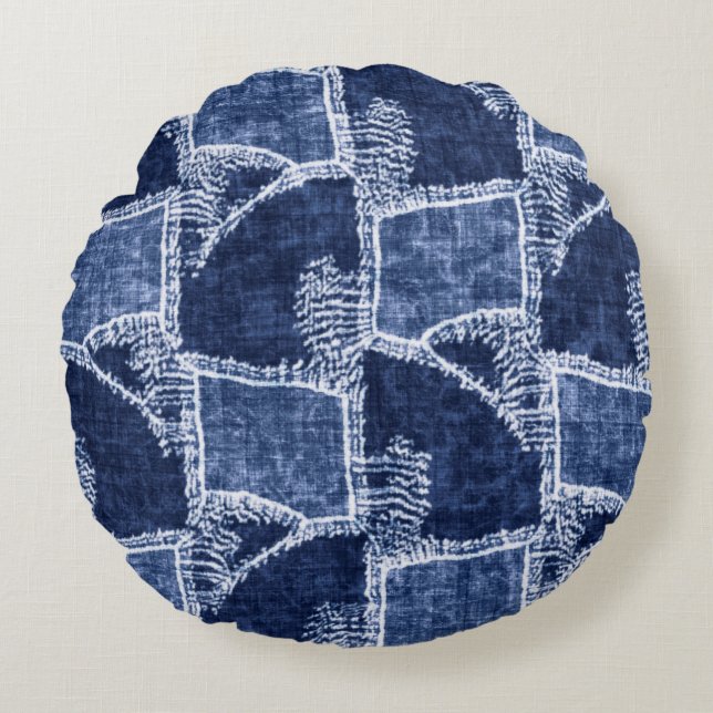 Coussins Ronds Effet teint d'Indigo - Graphique de graphique à mo (Devant)