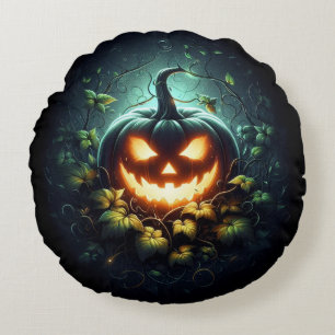 Coussins Ronds Éffrayant nature brillant Halloween citrouille