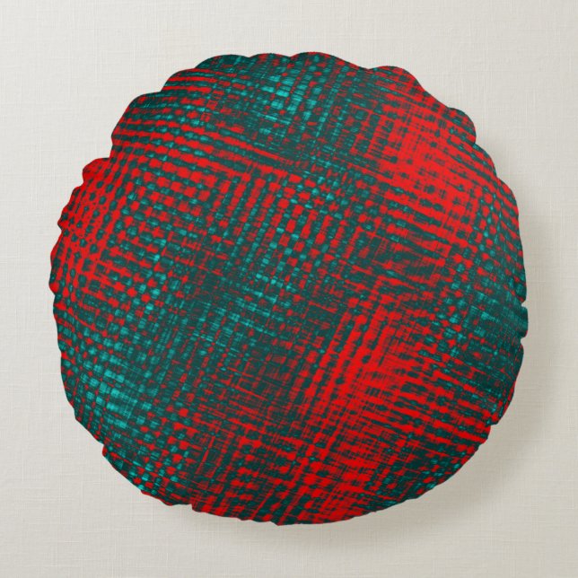 Coussins Ronds Égratignures croisées rouges sur ciel rouge cyan o (Devant)