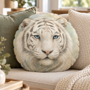 Coussins Ronds Élégance Sauvage Majestueux Tigre Blanc Animal