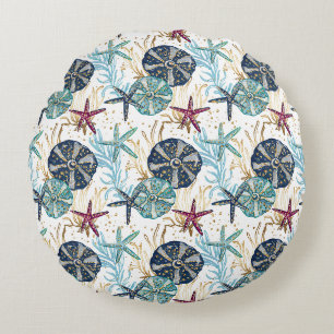 Coussins Ronds Elégant bleu et or Océan Motif trésors