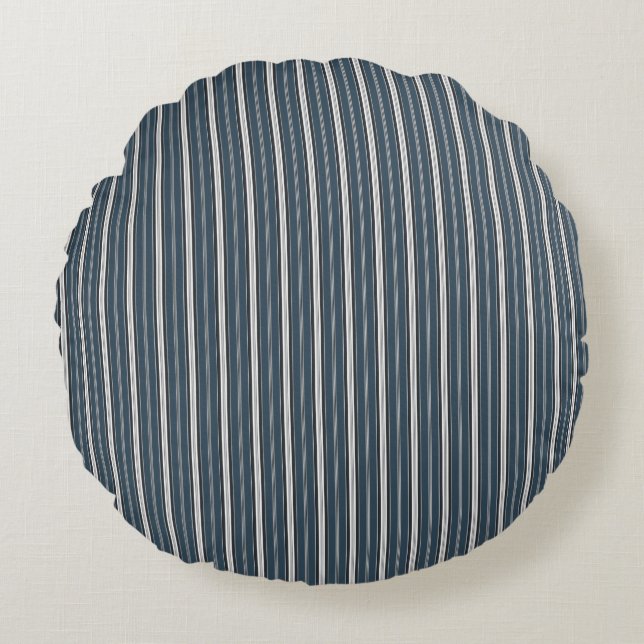Coussins Ronds Élégant bleu rustique gris français Ticking Stripe (Devant)