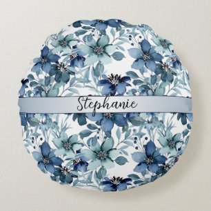 Coussins Ronds Élégant bleu Vintage chintz Motif Monogramme