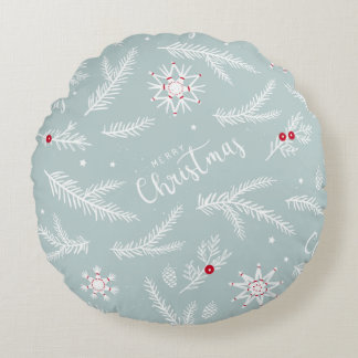Coussins Ronds Elegant Christmas Pillow with Pine & Script