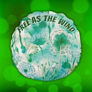 Coussins Ronds Élégant Dandelion Monogramme vert et blanc