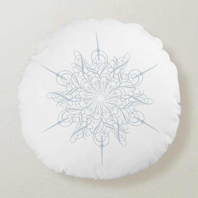 Coussins Ronds Élégant détail glace Blue Snowflake Noël (Devant)
