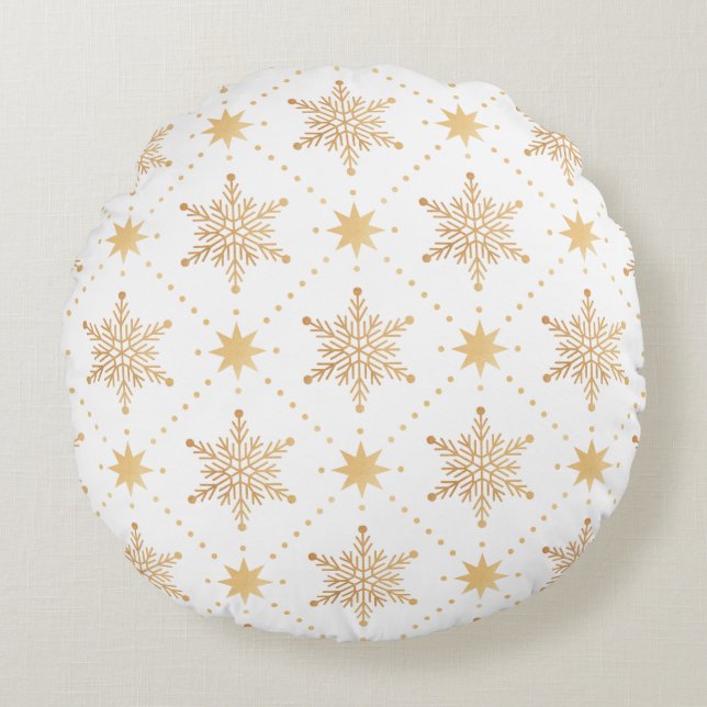 Coussins Ronds Élégant Faux Gold Snowflakes Noël Patttern (Devant)